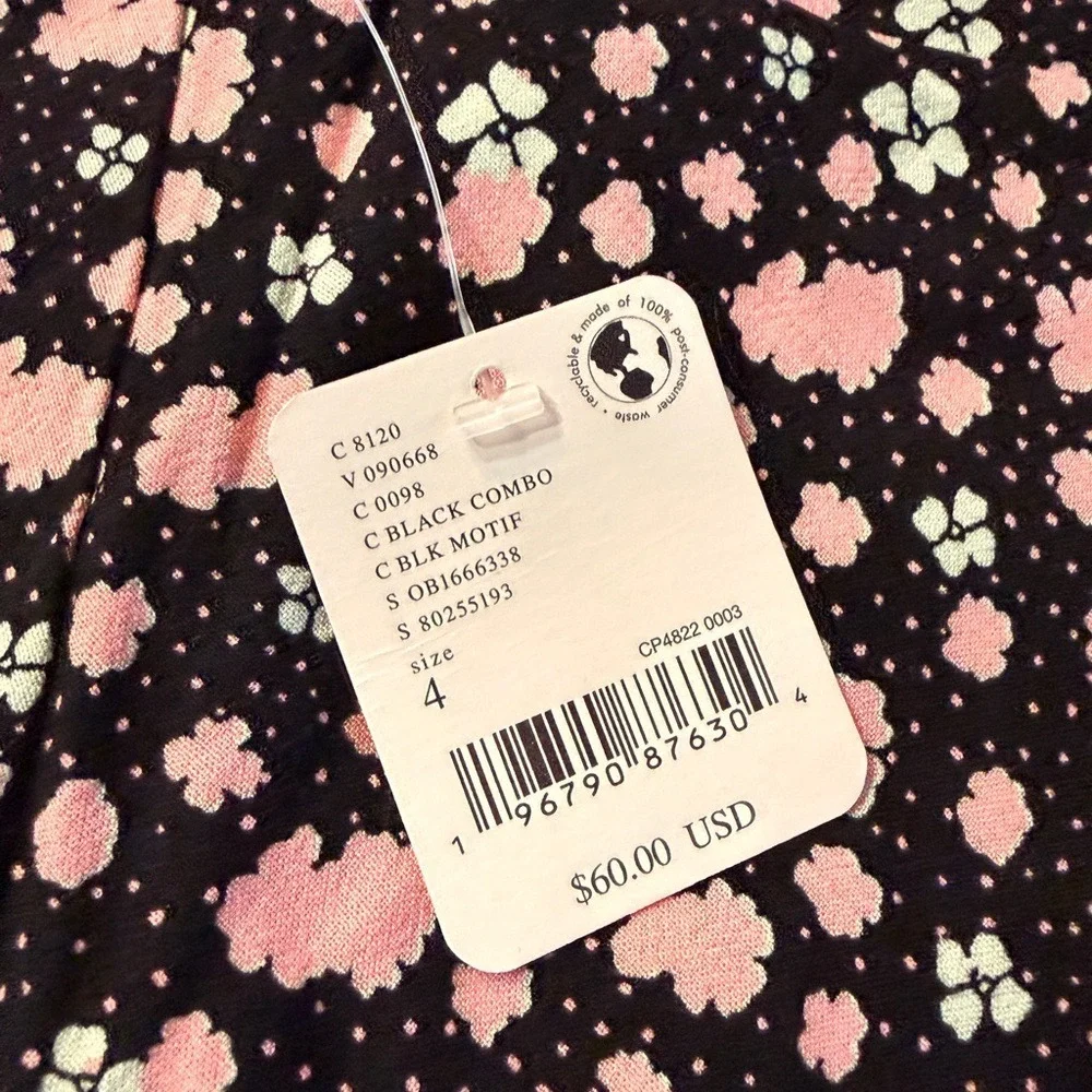 Free People Floral Mini‎ Slip Skirt NWT Black Motif Pink Ditsy Print Size 4